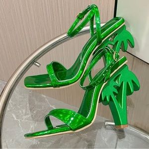Palm tree heel sandals, bright green 9.5